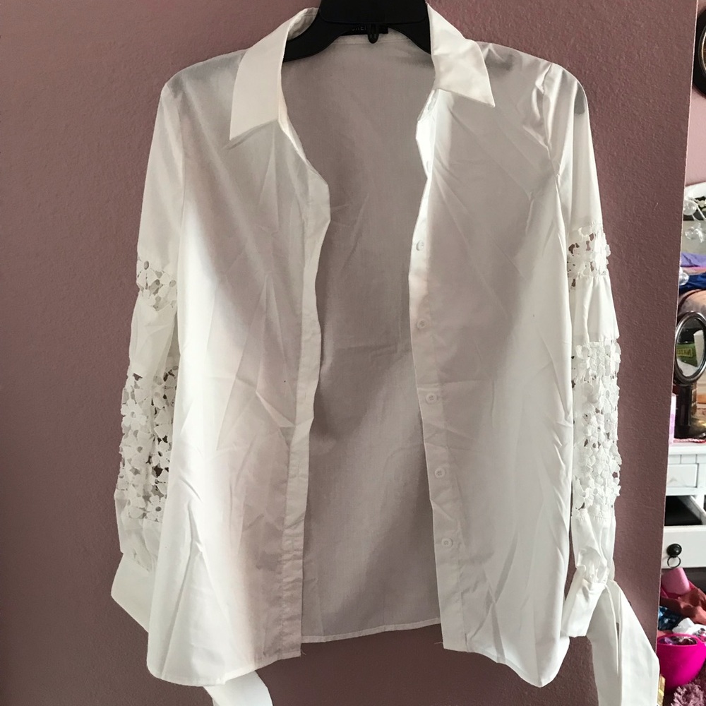 White Buttoned Down Shirt | Lace Sleeves